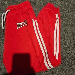 Justice Vibrant Red Kids Joggers with White Stripes
